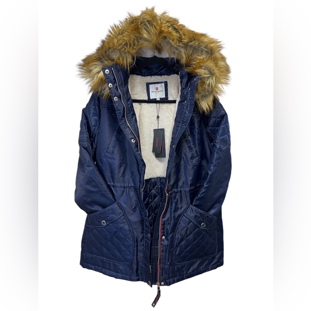 Navy Parka with Faux Fur Hood Urban Republic Size S